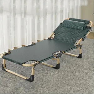 ZTGL Green b,193x68cm, Camping Cot for Adults, Oversized Adjustable 5-Position Folding Chaise Lounge Chair, Ultralight Folding Cot, Portable Recliner with Pillow, Sun Lounger